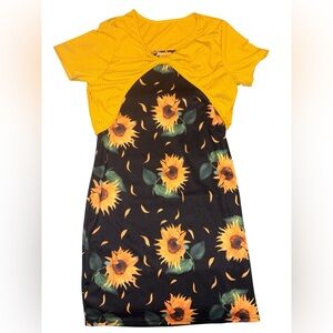 Sunflower Print Kids Dress with Yellow Top